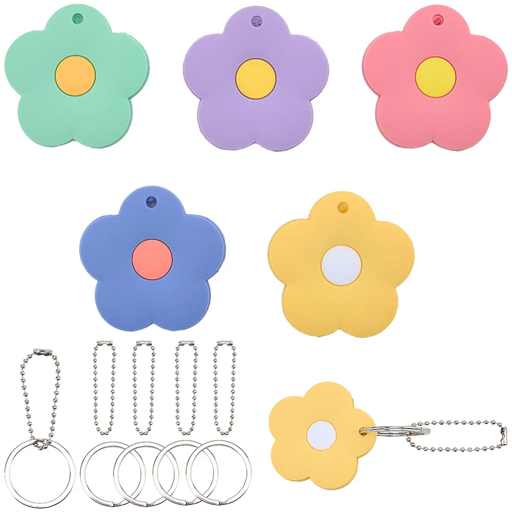 5 ensembles de capuchons de clés de 5 couleurs avec anneau en fer et chaînes à billes, motifs floraux mignons, étiquettes d'identification durables et protecteurs