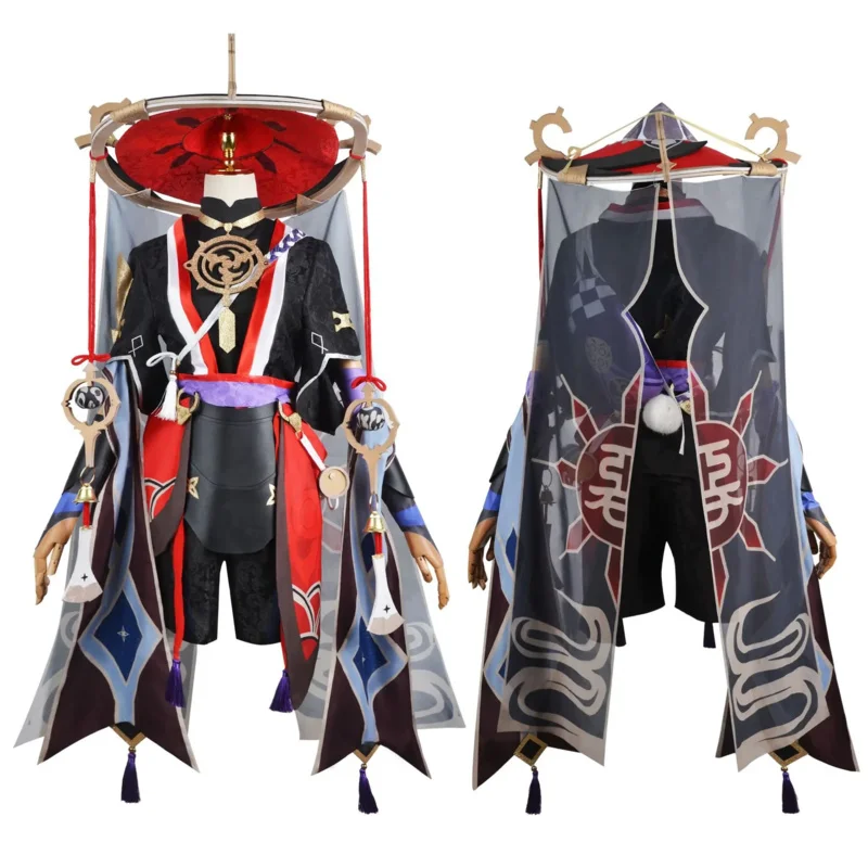 Anime gra Genshin Impact Scaramouche przebranie na karnawał kapelusz peruka Anime Halloween Genshin Cosplay Scaramouche kostium dla kobiet mężczyzn