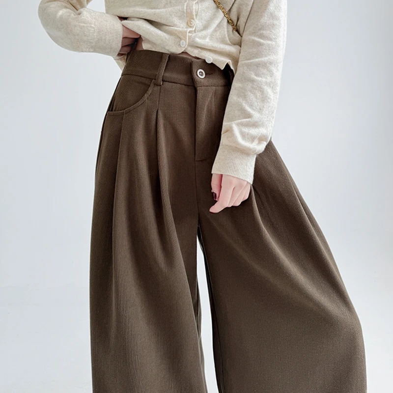 

Женские шикарные мешковатые теплые плюшевые брюки 2024, женские осенне-зимние вельветовые костюмные брюки, женские корейские свободные кашемировые брюки с высокой талией