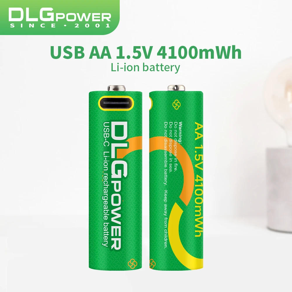 DLGpower 1.5V 4100mWh Lithium Type C Battery AA Rechargeable Batteries For Microphone Electric Toys Mouse Keyboard Flashlight