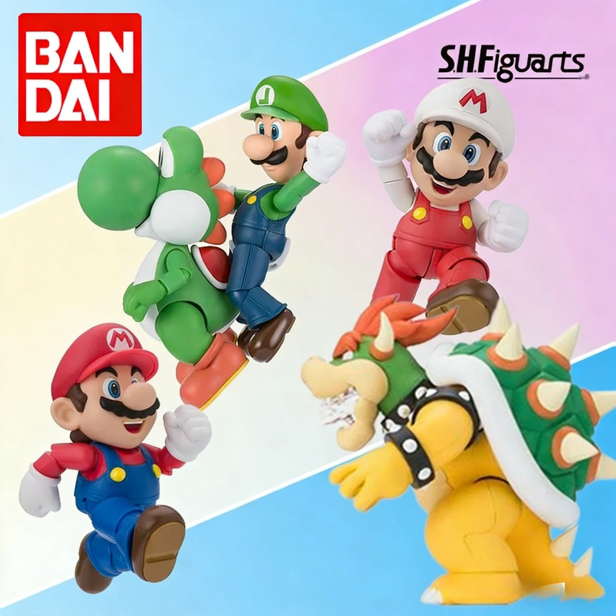 

Original Bandai S.H.Figuarts Super Mario Bros Flame Mario/Bowser/Luigi/Yoshi Collectible Articulated Action Figure Model Toy