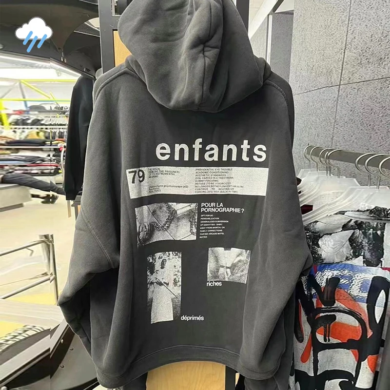 24FW Top Quality Cotton Graphics Print Enfants Riches Deprimes Pullovers Men Women High Street Vintage Washed Black ERD Hoodie