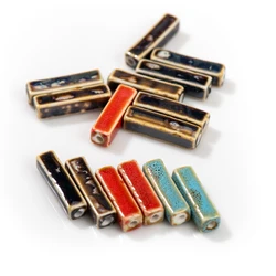 25x8mm 10pcs Handmade Ceramic Tube Beads Multicolor Unique Glaze Rustic Glazed for Craft Projects and Jewelry DIY TCZ167