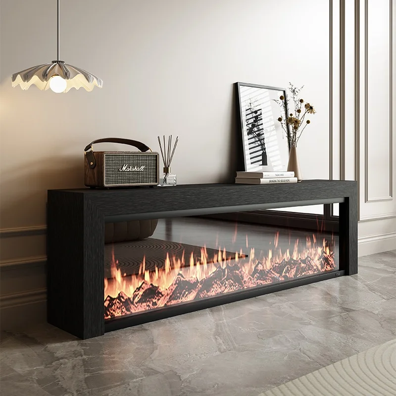 European Style Customizable Faux Fire Electric Fireplace TV Stand French Black Oak Minimalist Luxury Design for Living Room
