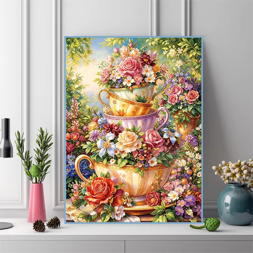 Diamond Embroidery Flower Bowl Full Square Drill Painting Rhinestones Picture DIY Mosaic Handicraft Unique Gift