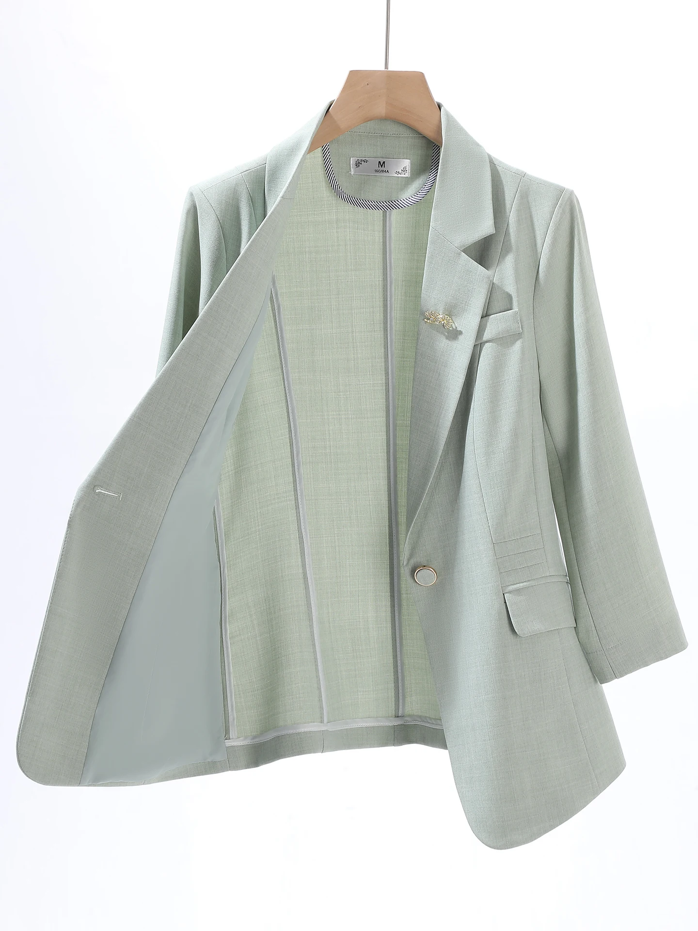 Women's Casual Mid-Sleeve Purple Suit Jacket Standard Edition Commute Style Breathable Polyester Fiber One Button Closure