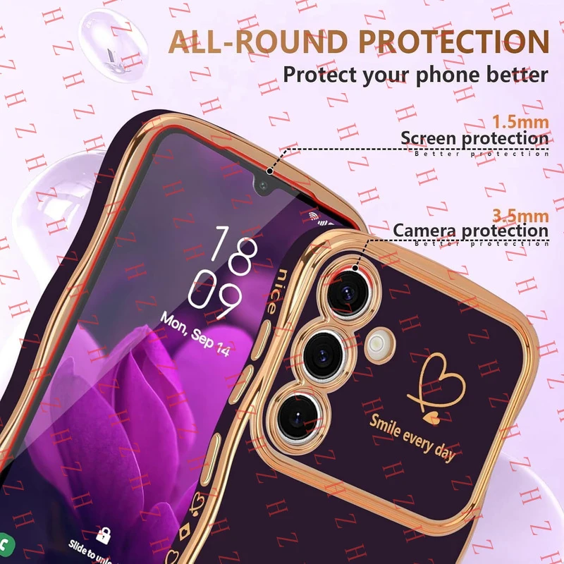 P+ Wave Heart Plating Case For Samsung A14 A16 A15 A17 A26 A36 A54 A55 A56 Cover