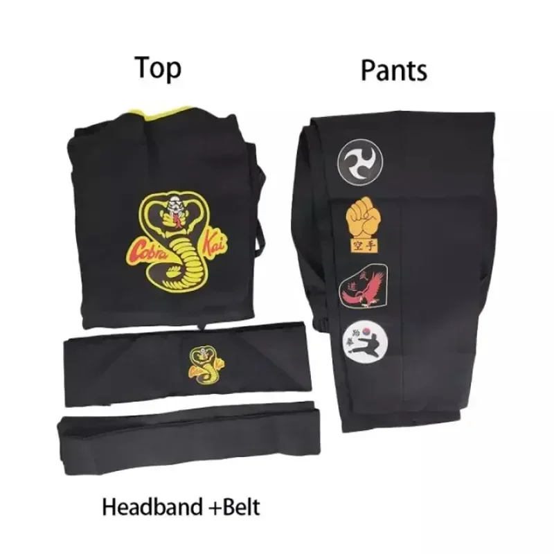 Karate Kids KOF Cobra Kai Cosplay Costume Adult Black Kimono Uniform Headband Anime Cos Halloween Party Suit Tracksuit view 5
