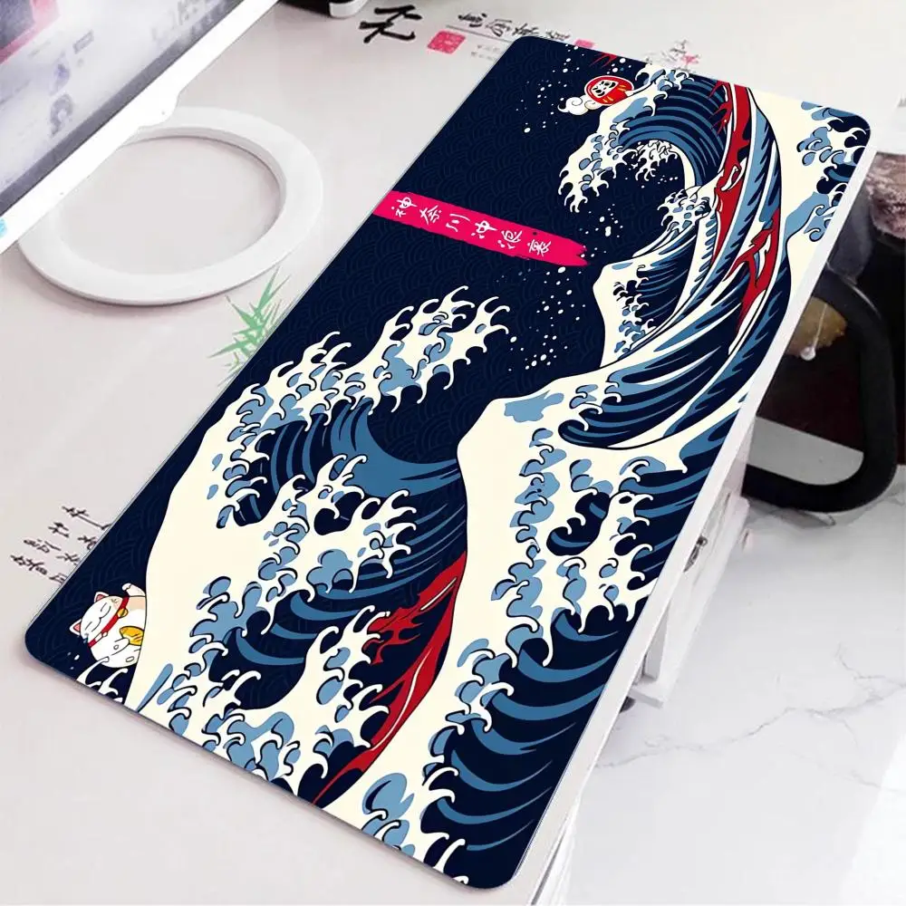 

Знаменитый японский коврик для мыши с морской волной XXL, коврик для мыши, настольный аксессуар, эстетический большой игровой нескользящий коврик для ноутбука, планшета, мини-ПК, игровой коврик