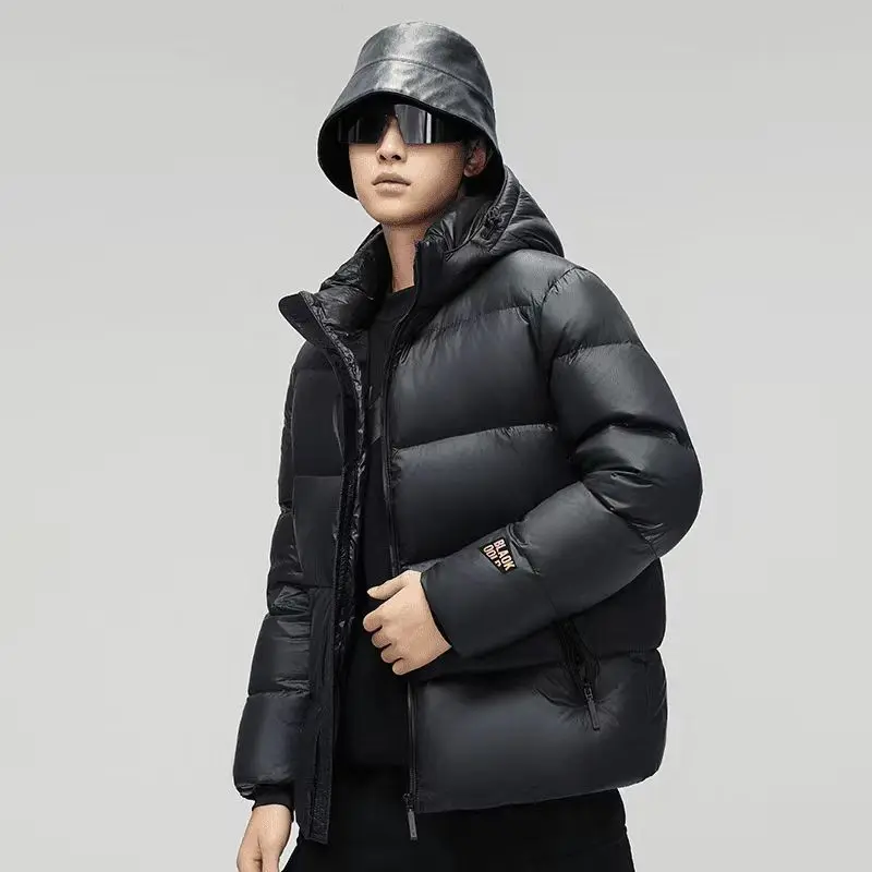 New Wowen Winter Fashion White Duck Down Coat Male Retro Light Down Jackets Men Solid Color Loose Hooded Overcoats