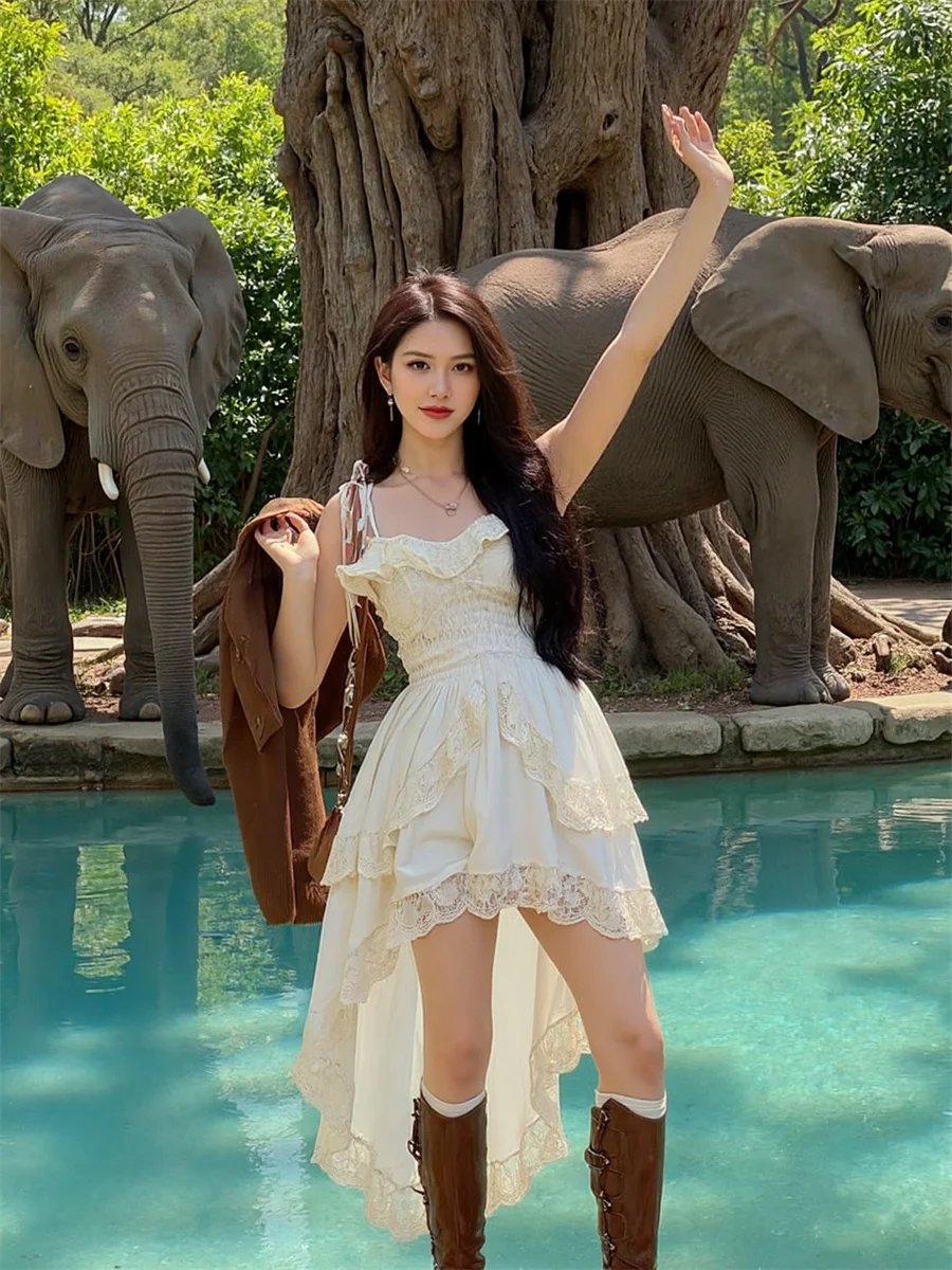 Vestido feminino linha a com cadarço e babados, botões rosa, decote em coração, zíper fino, xadrez em camadas, confortável, coquetel, princesa