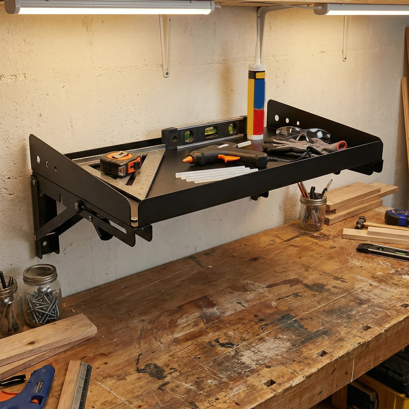 

2Pack Wall Mounted Folding Storage Rack Shelves Heavy Duty Metal Shelf Rack with Lip for Garage Kitchen Laundry Workshop