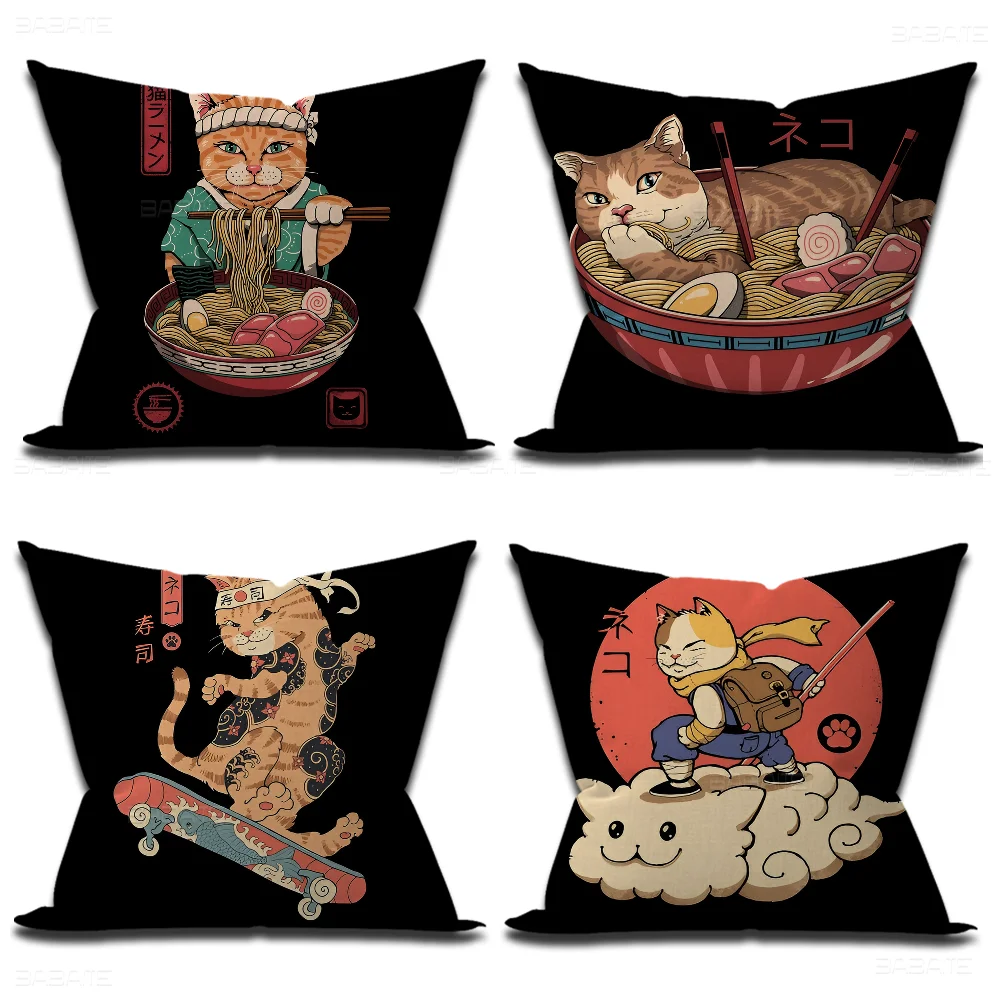

Japanese Samurai Cat Personalized picture text home decorative pillows Household Gifts 45x45cm