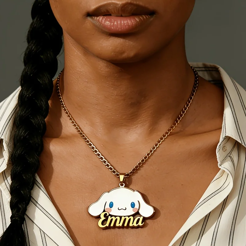 

Sanrio Personalized Cinnamoroll Name Pendant Necklace For Women Girls Stainless Steel Enamel Dog Customized Necklaces Jewelry