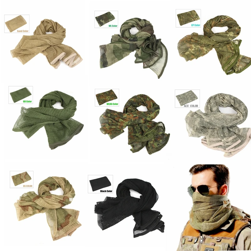 Tactical Scarf Camouflage Mesh Neck Scarf Net Keffiyeh Sniper Face Scarf Veil Shemagh Head Wrap for Hunting Camping