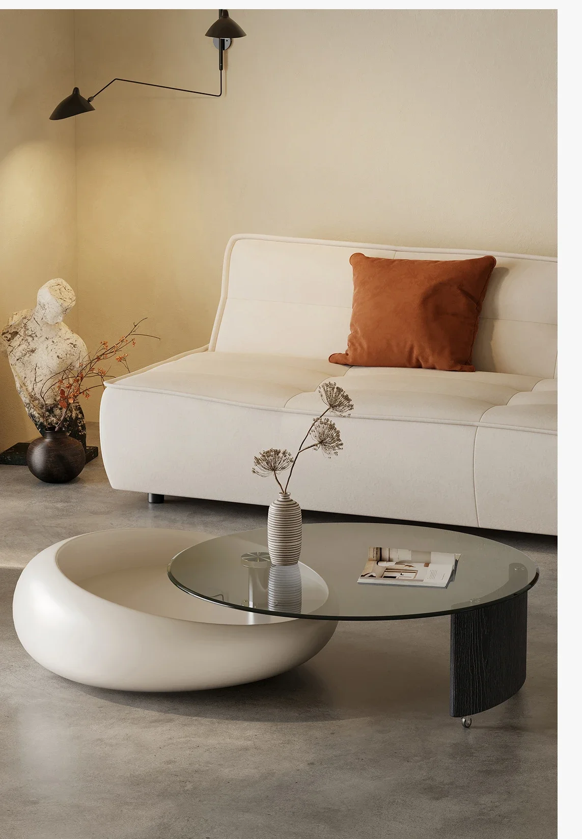 Rotating coffee table living room home light luxury high-end art round creative glass coffee table Italian minimalism