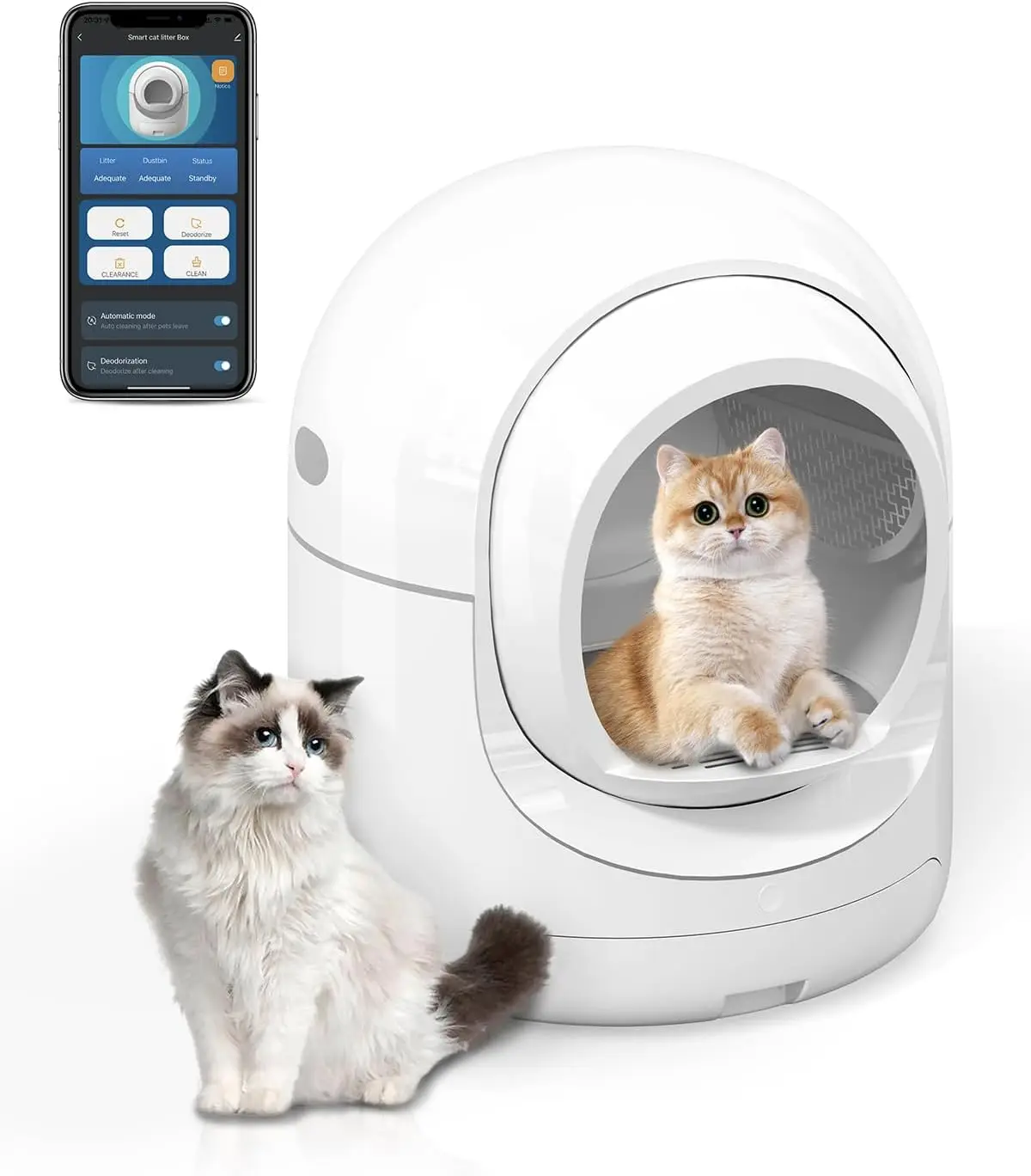 Self-Cleaning Cat Litter Box for Multiple Cats Smart APP Control/Integrated Safety Protection/Odor-Removal/Weight Monitoring