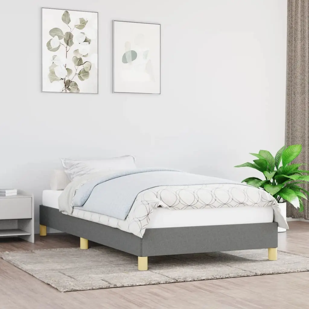 Dark Grey Twin XL Fabric Bed Frame – Upholstered Polyester Platform Base with Plywood & Engineered Wood Support, No, Customized