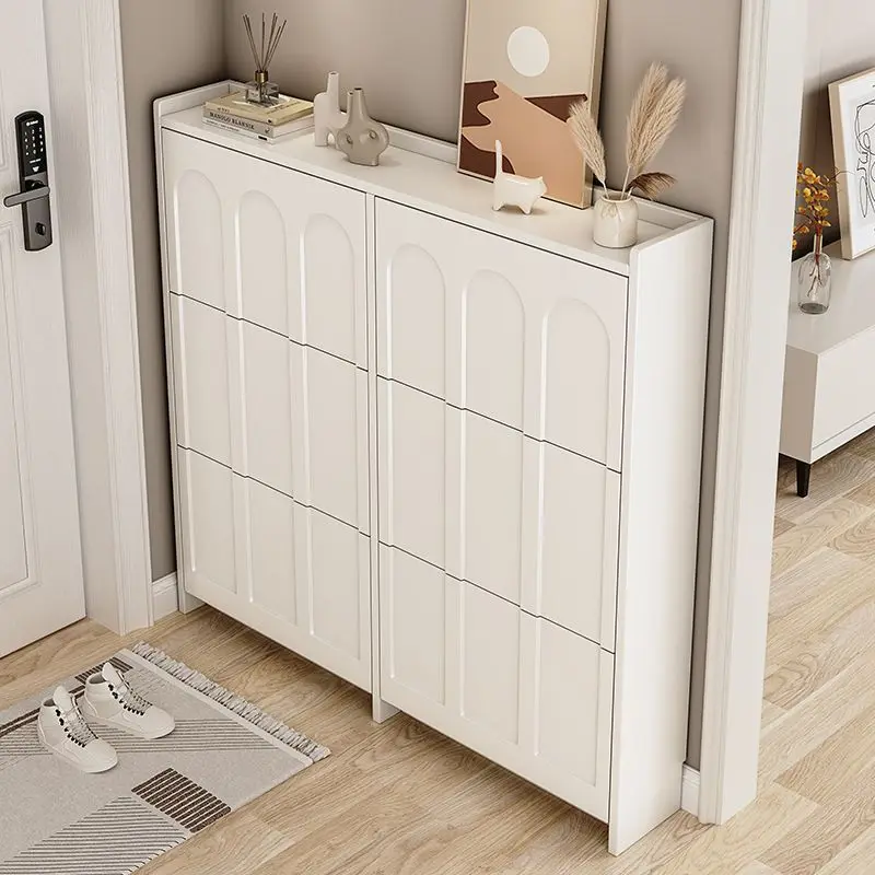 Cream wind ultra-thin shoe cabinet household door-to-door tipping bucket cabinet integrated storage artifact space-saving shoe