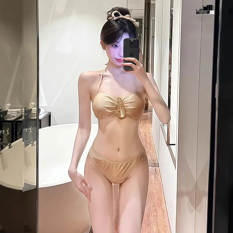 Trendy Three Piece Swimsuit Set Sexy Halter Bikini with Matching Skirt Chic Resort Wear for Women Stylish Beach Outfit