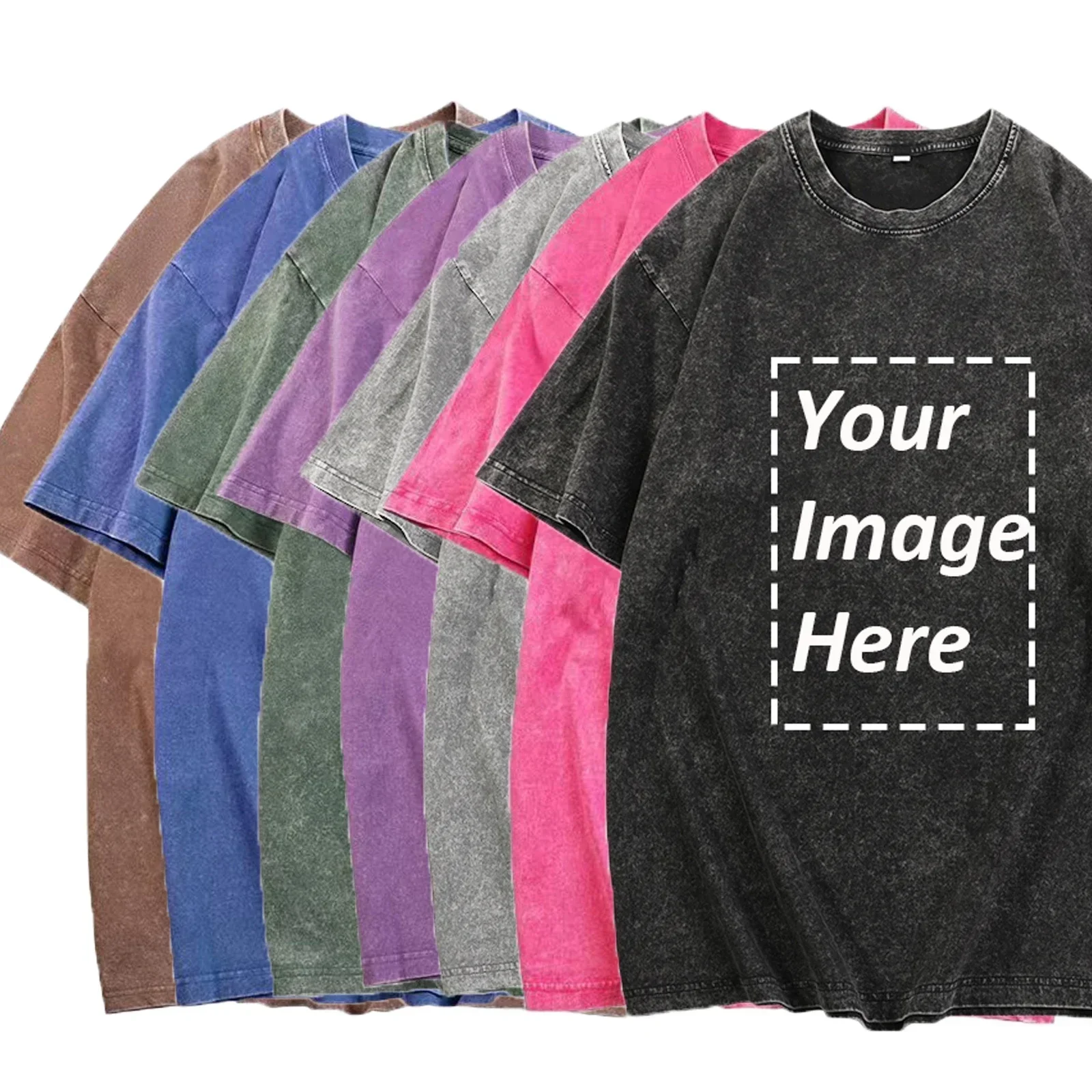 230g Heavy Washed Vintage Customized Print T-Shirts Street Hip Hop Punk Harajuku Casual Cotton Short