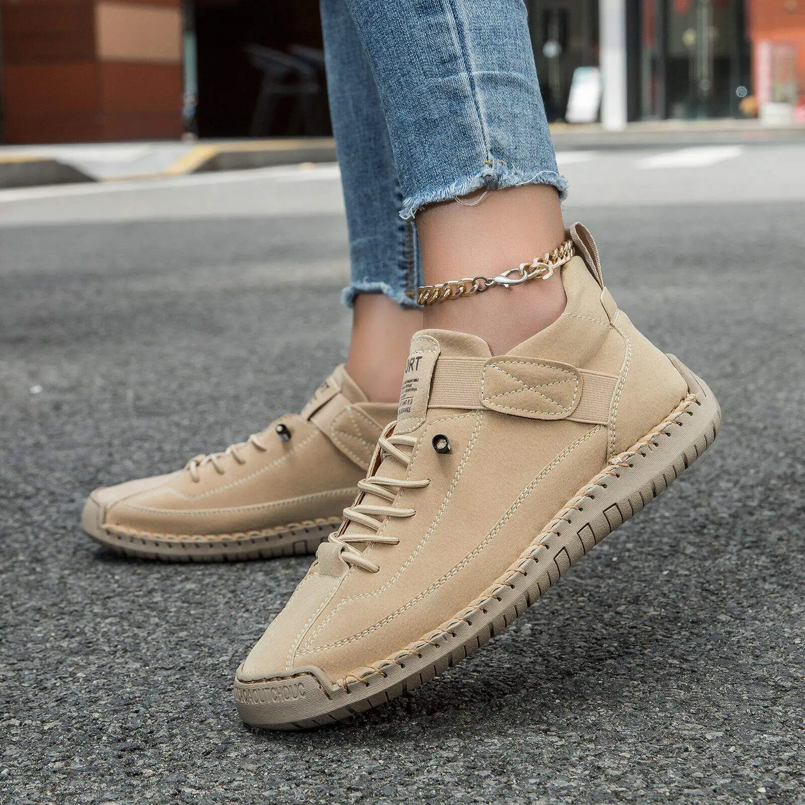 

Hanrted Flat Bot Women's oes Soft Bot Mom oes Autumn Winter Casual oes Leather Splicing Ultra-Soft Inner Mate...