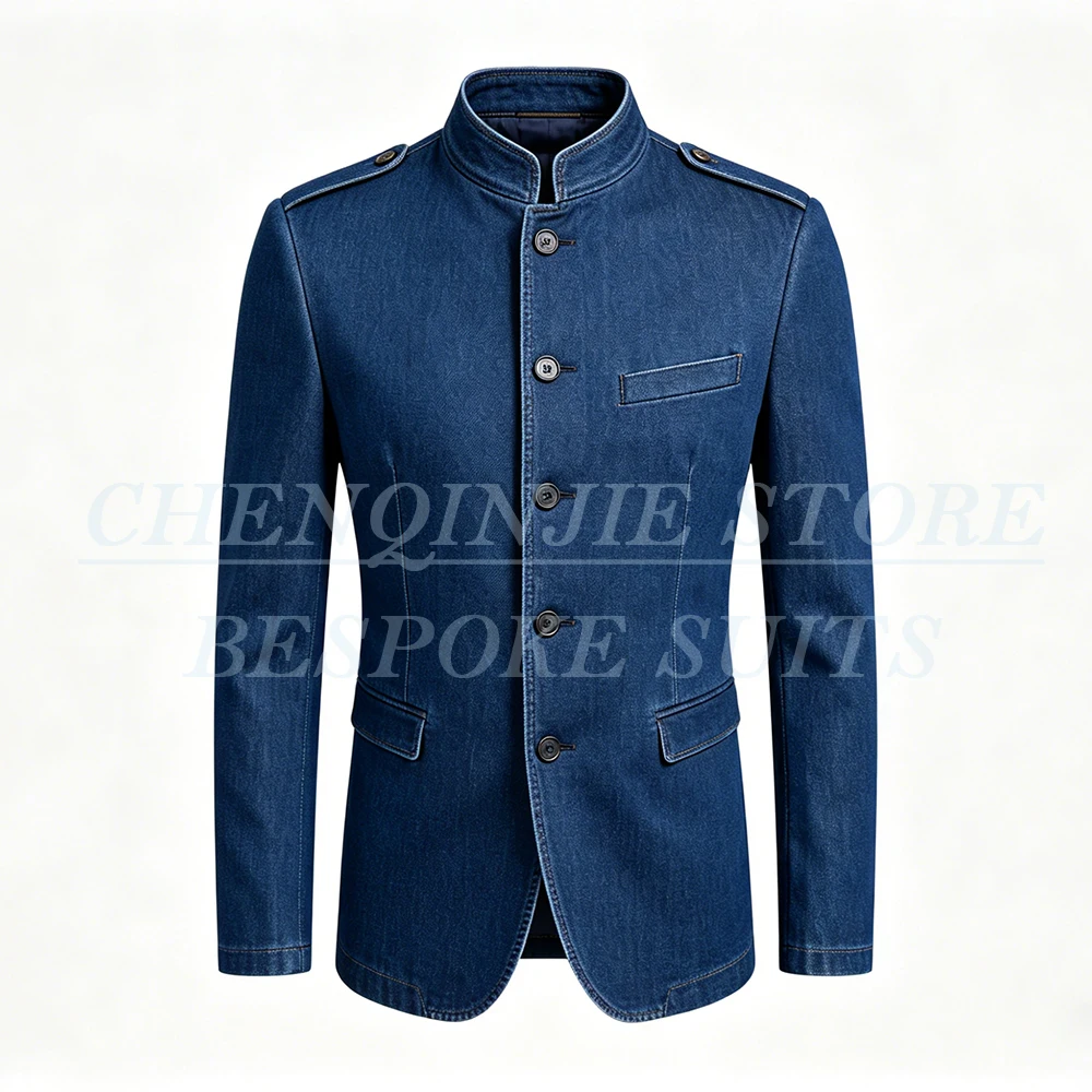 

Customized Men's Denim Suits 2026 Fashion Single Breasted Stand Lapel Slim Fit 2 Piece Jacket Pants High Quality Outerwear