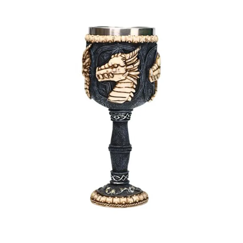 

New Halloween Dragon Skull Retro Goblet Skeleton Goblet Stainless Steel Liner Cocktail Wine Cup Red Wine Glass Gift Bar Decor
