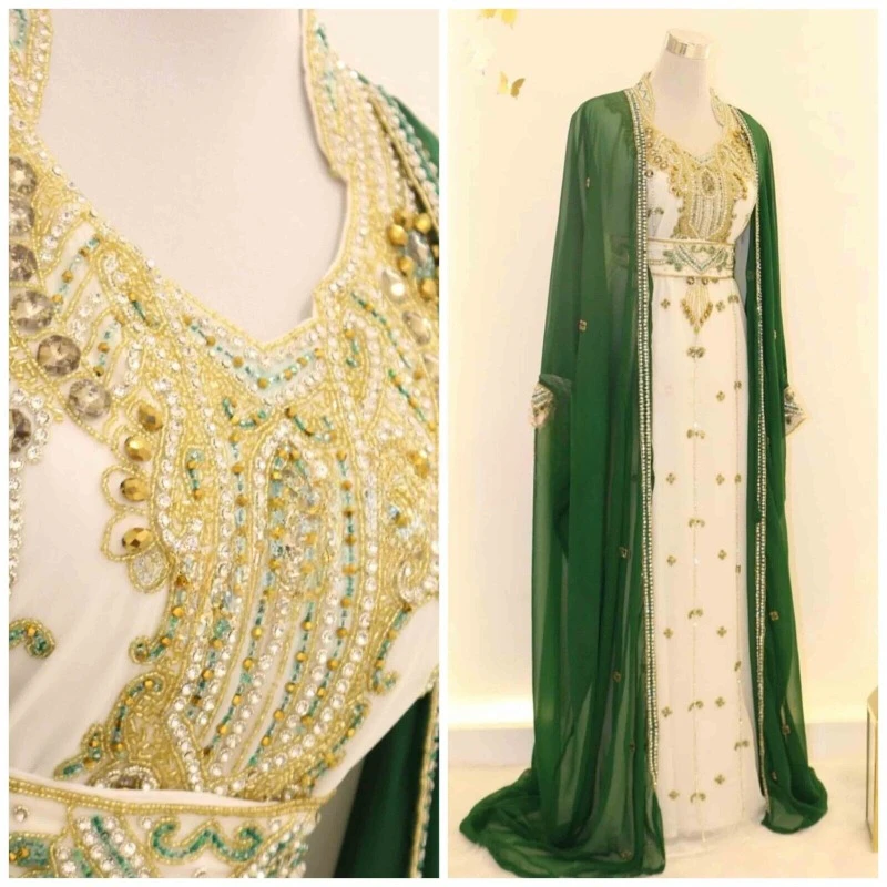 

Green S White Moroccan Dubai Elegant Embroidered Caftans Perfect for Any Occasion