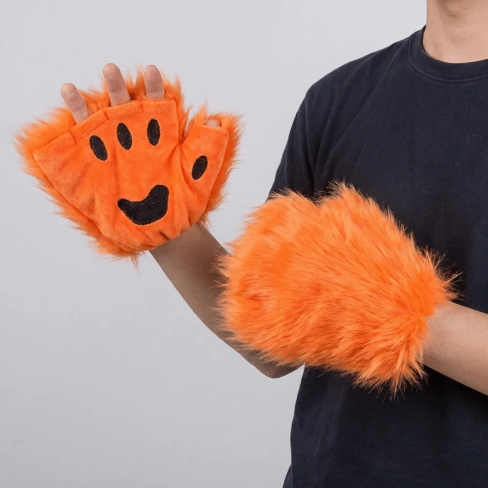 Raptor Claw Polyester Halloween Gloves Half Finger Animal Bear Paw Gloves Wolf Claw Cosplay Costume Cat Paw Mittens Winter
