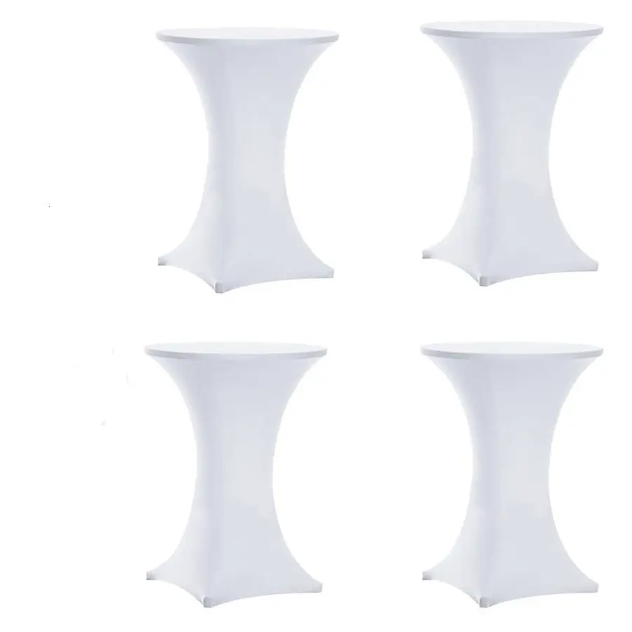 

4 Pack Spandex Cocktail Table Covers White 30x42 Inch, Fitted Stretch Cocktail Tablecloth for Round Tables 4PC 30X42 White