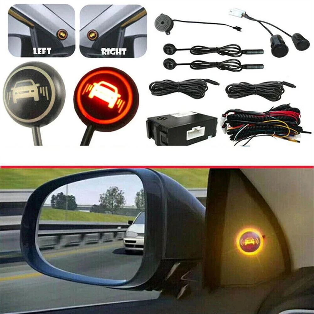 Universal Car Blind Spot Detection 12V BSD Warning Light Assist Lane Changing Parking Sensor Kit Ultrasonic Warning System