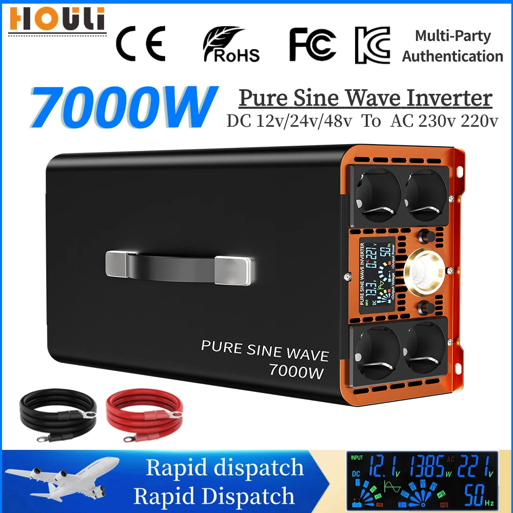 7000W 7KW 6KW Inverter Pure Sine Wave 12V/24V/36V/48V/60V/72V/96V DC to AC Solar Converter Car Solar Inverter RV Vehicle Inver