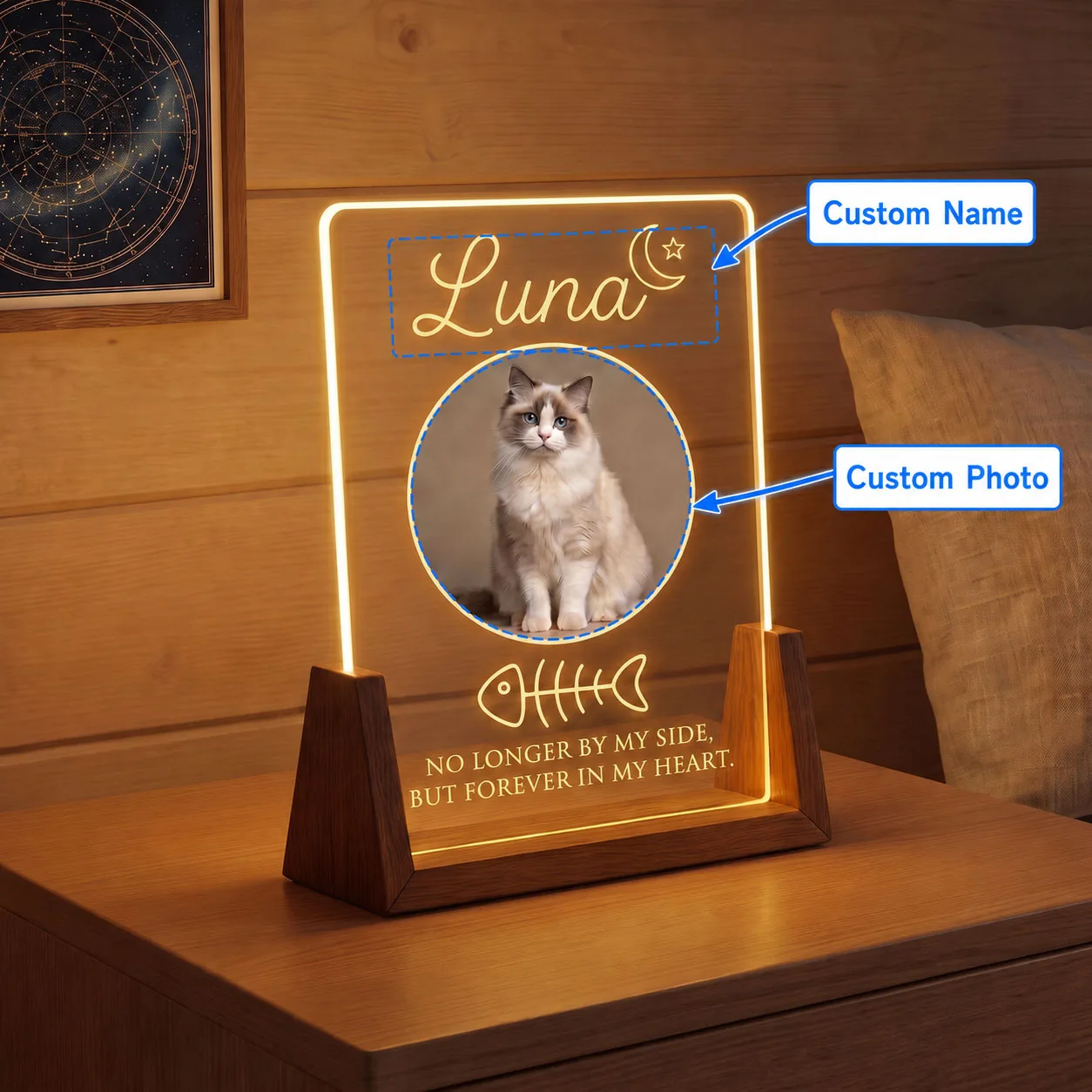 Personalized Cat Memorial Night Light Custom Photo Name Date Acrylic Plaque Cat Loss Sympathy Remembrance Gift For Pets Lover