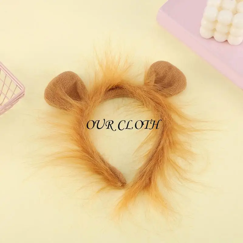라이온스 의상 세트 동물 귀와 꼬리 세트 라이온스 팬시 드레스 액세서리 플러시 귀 머리 대역 할로윈 코스프레 소품 Y1AC