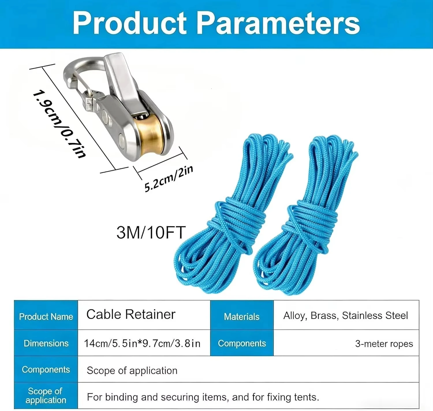 6/8PCS Rope Tightening Tools Retractable Rope with Roller Tensioner Heavy Duty Tie Down-for Camping Boating Home Storage Outdoor