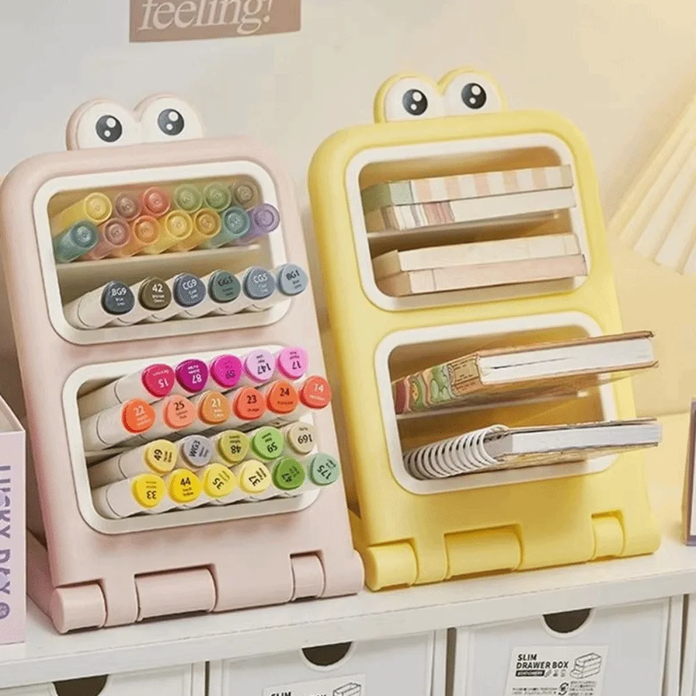 Removable Desktop Slanting Organizer Large Capacity Colorful Slanted Pen Holder Cartoon Divided Cosmetics Storage Box Household