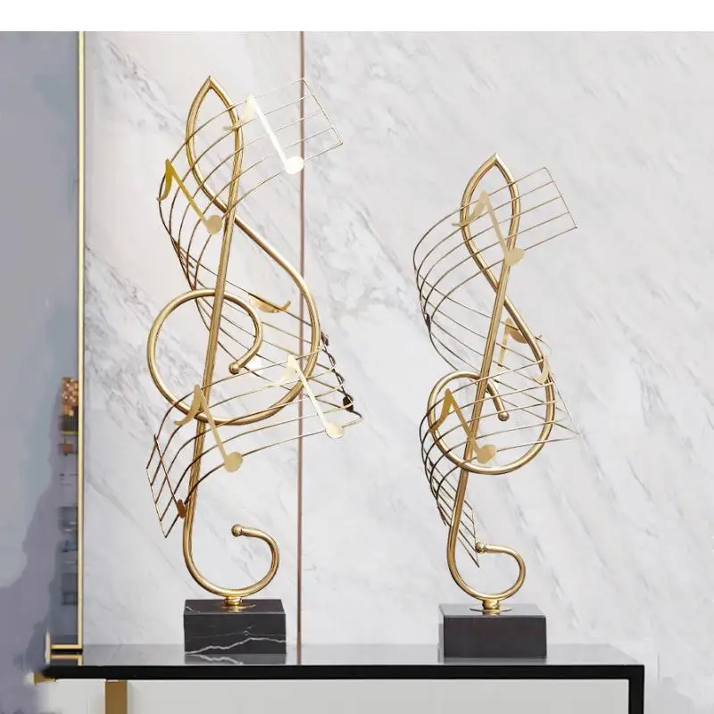 Metal Abstract Note Music Handicraft Furnishings Modern Home Decoration Golden Marble Base Decore Accessories Decor