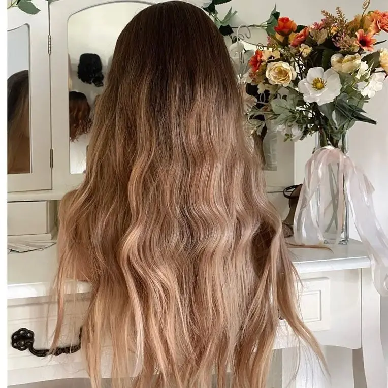 Ombre Honingblond Bruin Losse Golf Pruik Synthetische Kant Hittebestendige Vezel Haar Pruiken Voorgeplukte Haarlijn Lijmloze Pruik