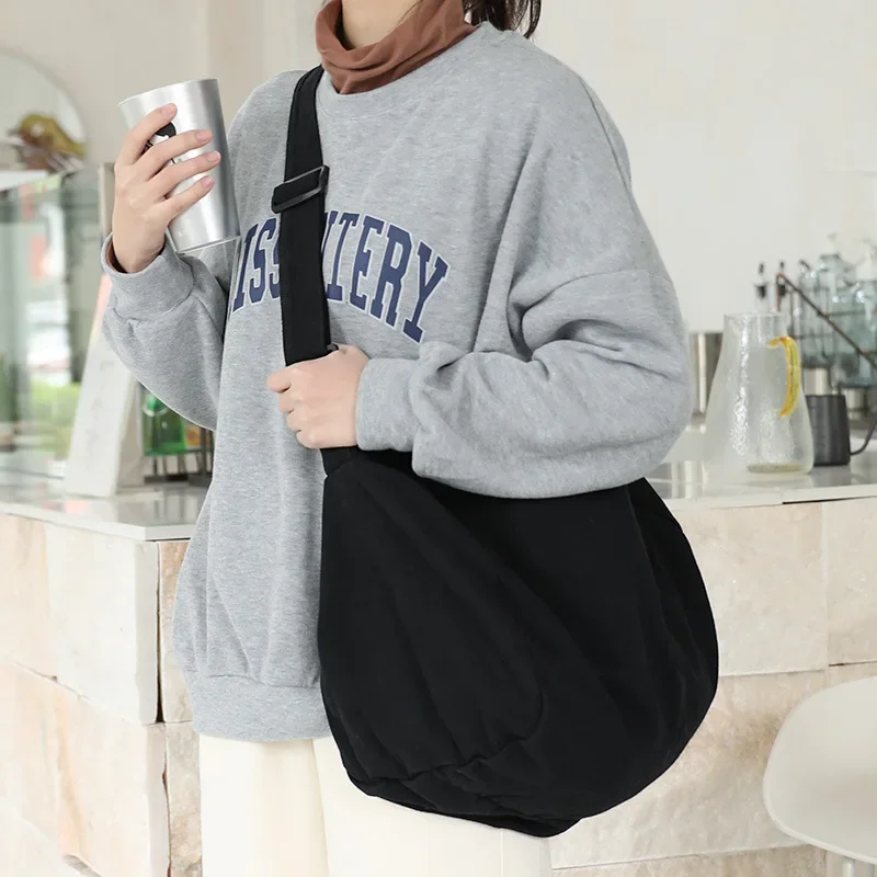 Fashion Solid Color Women Canvas Shoulder Bag Large Capacity Korean Hobo Crossbody Bag Shopping Beach Bag