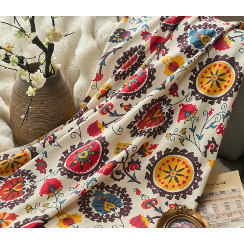 Bohemian Ethnic Style Retro Sunflower Cotton and Linen Curtains Living Room Bedroom Balcony Curtains