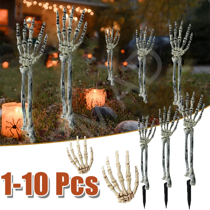 

Halloween Skull Skeleton Head Realistic Human Hand Arms for Halloween Party Home Garden Lawn Decor Haunted House Horror Props