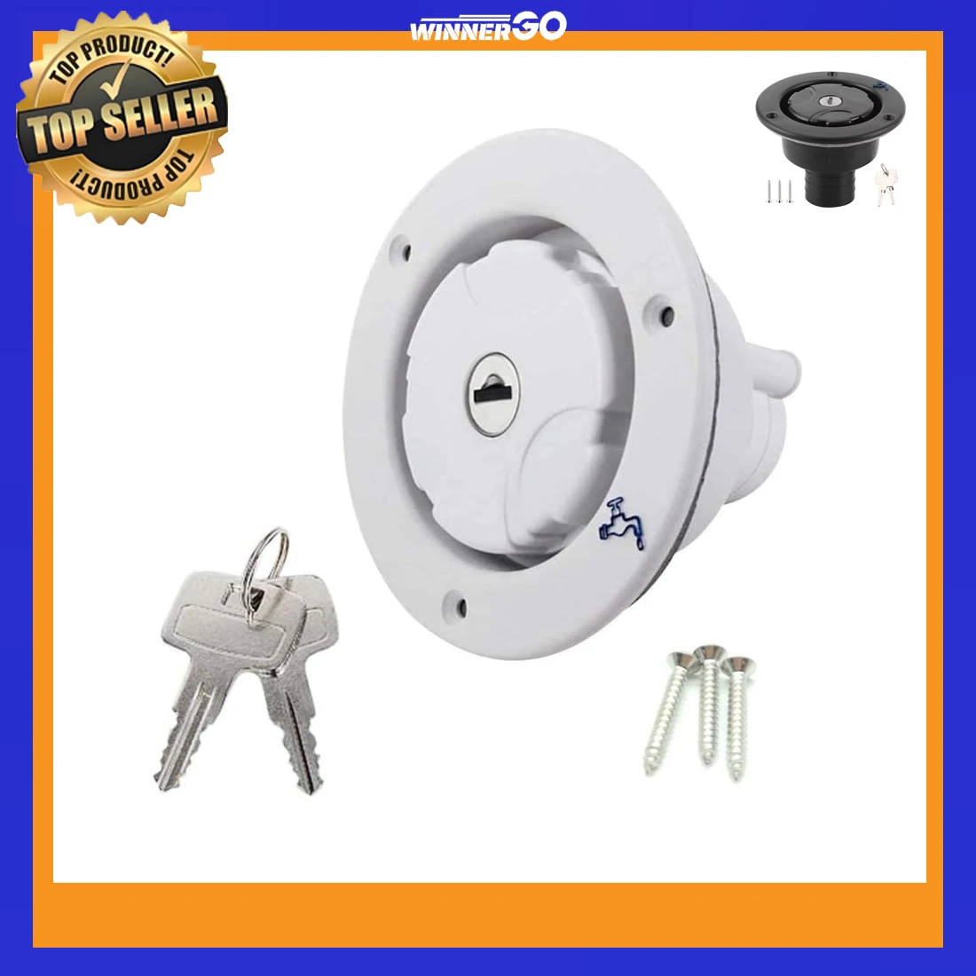 

RV Fresh Water Locking Cap Spring and Seal Ring Design with Inlet Gravity Fresh Water Filling Hatch for Camping Trailer Gravity