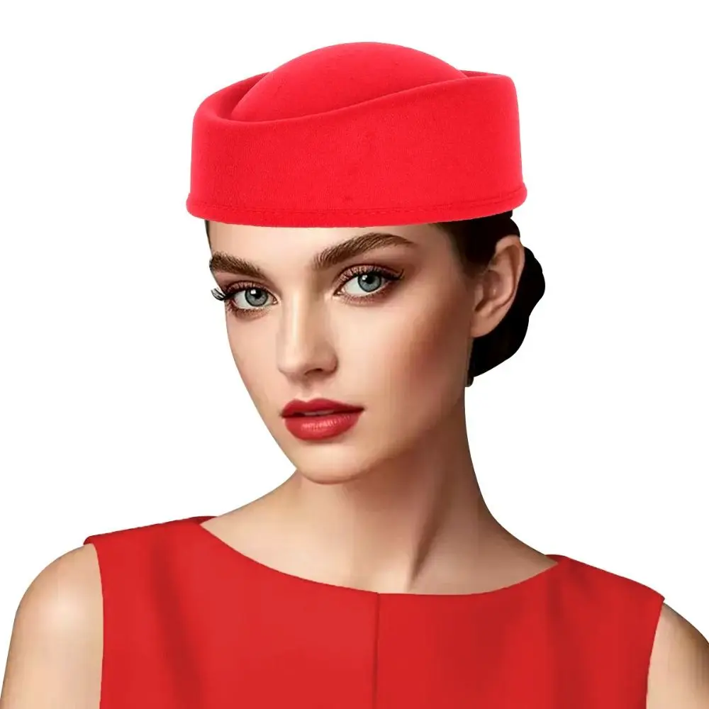 Woolen Top Hat Vintage Topper Hat Solid Color Retro Pillbox Hat Elegant Charm Formal Hat Lady