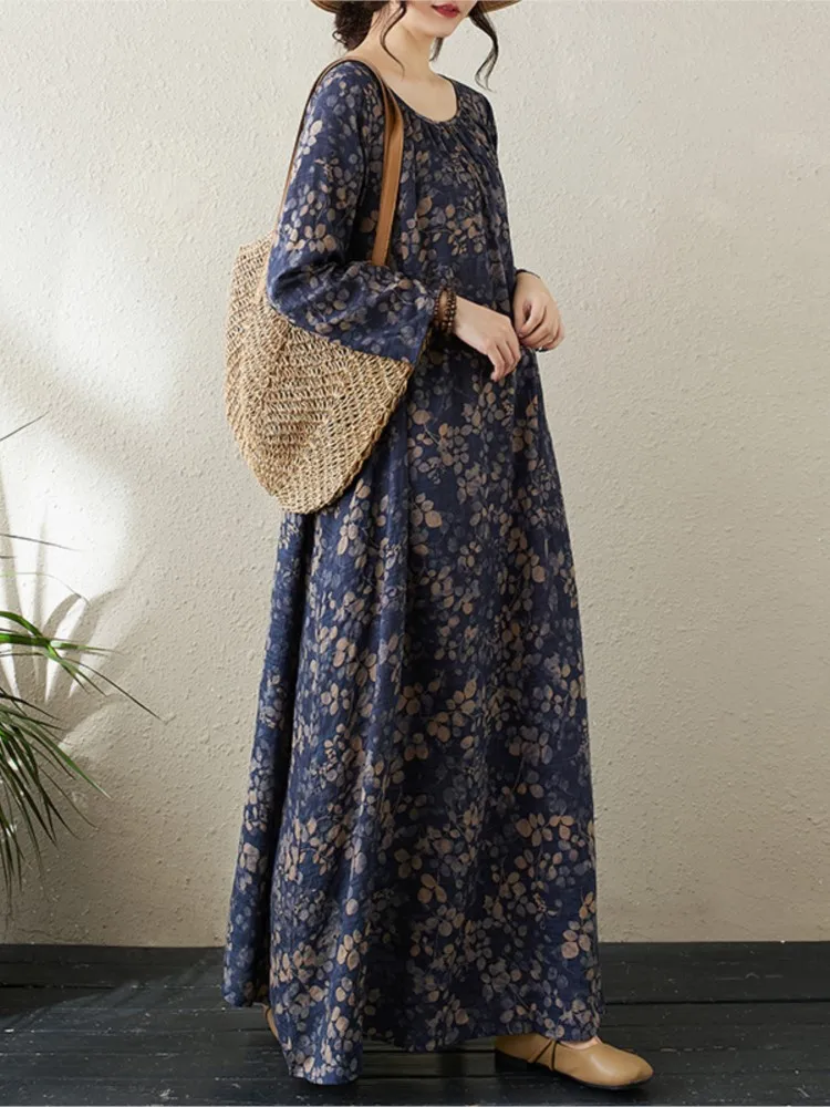 Robe longue plissée à volants et manches longues pour femme, tenue décontractée à imprimé floral, à la mode, collection automne