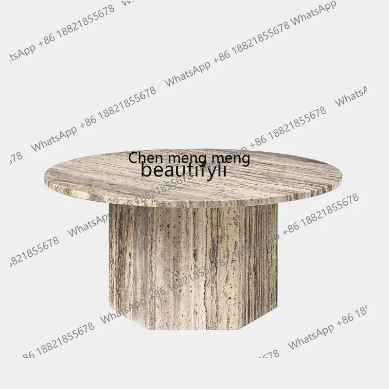 

E153 Nordic cave stone coffee table wabi style modern simple round table villa living room combination coffee table01A