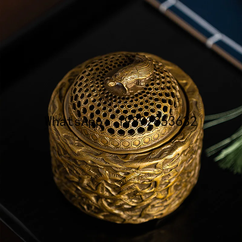 New chinoiserie medieval style pure copper qianhe incense burner study tea room zen high-end soft decoration