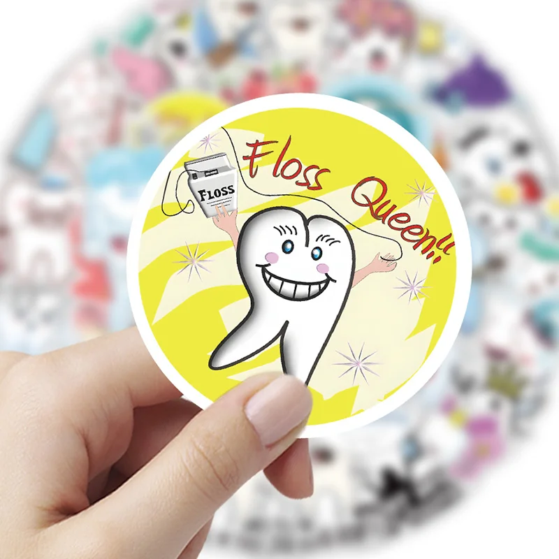 50PCS Dentiet Gift Teeth Stickers Waterproof Cartoon Tooth Shaped Hand Account Stickers Diy Album Luggage Phone Case Decoration