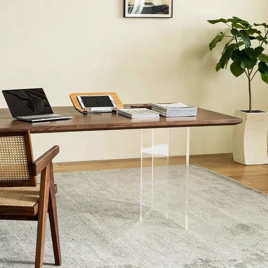 HYS walnut simple meal dining table acrylic desk tea table solid wood home desk computer table learning large board