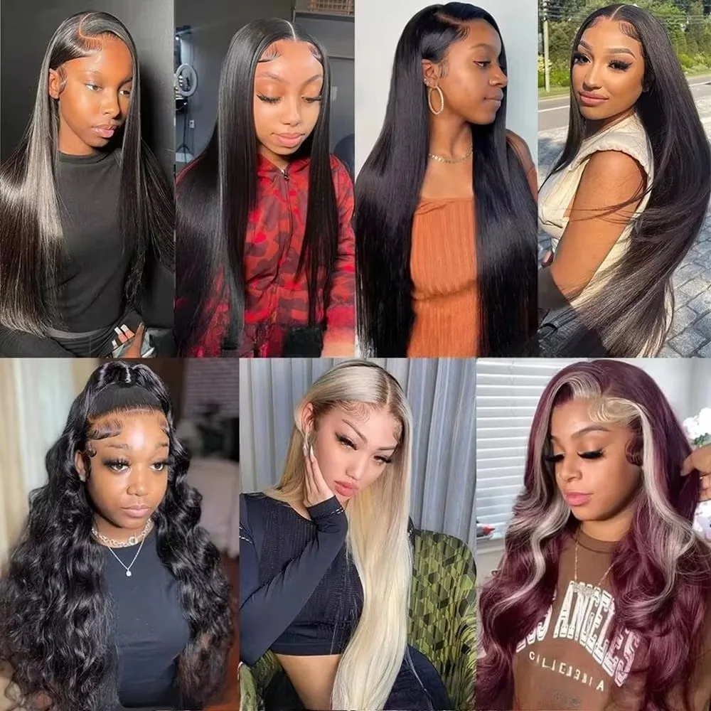 Wig Rambut Manusia 100% Depan Renda Lurus Tulang Transparan HD 13X6 Kepadatan 200 38 Inci 13X4 Wig Renda Depan Telah Dipetik untuk Wanita